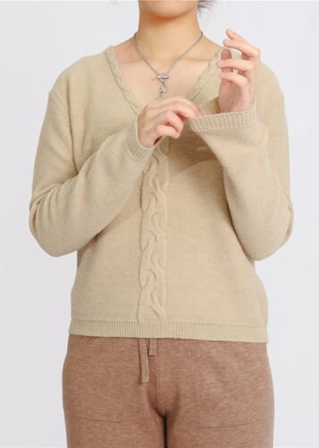 Women Knitted Sweater Loose V-Neck Sweater Fried Dough Twist Design Autumn Winter Fashion Knitting Jersey