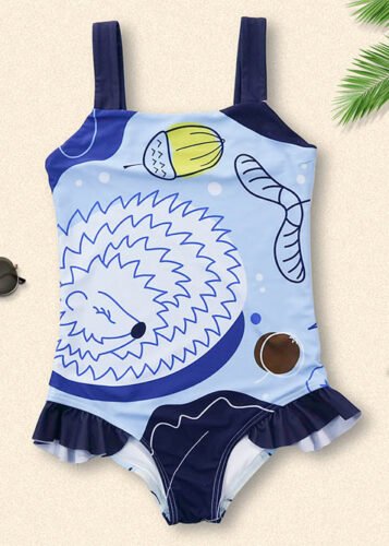 Cartoon pattern kids polyester swimwear with customized size