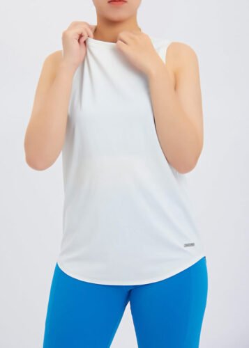 White Elastic Quick Drying Yoga Top Sleeveless Sports Vest Custom