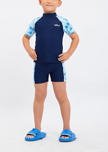 Custom Boy Surf Swim Sublimated Short Sleeve Children Bathing Suit UPF 50+ Kids Swimwear