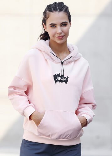 Women activewear pink hoodies with pokets can custom logo