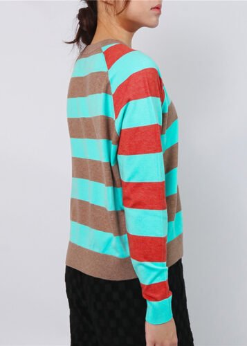 Wholesale Long Sleeved Cardigan Stripe Pullover Crew Neck Sweater