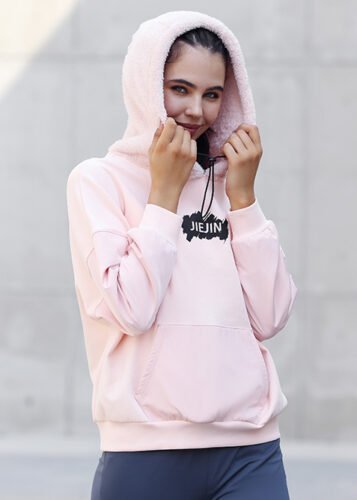 Women activewear pink hoodies with pokets can custom logo