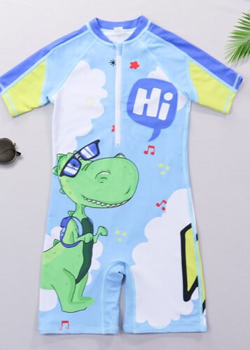 Wholesale Cartoon Kids Swimwear One Piece Zipper Girls Boys Swimsuit Beachwear